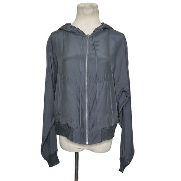 ATM Gray Silk Charmeuse Zip-Front Hoodie with Knit Trim Jacket size Small - Picture 1 of 9